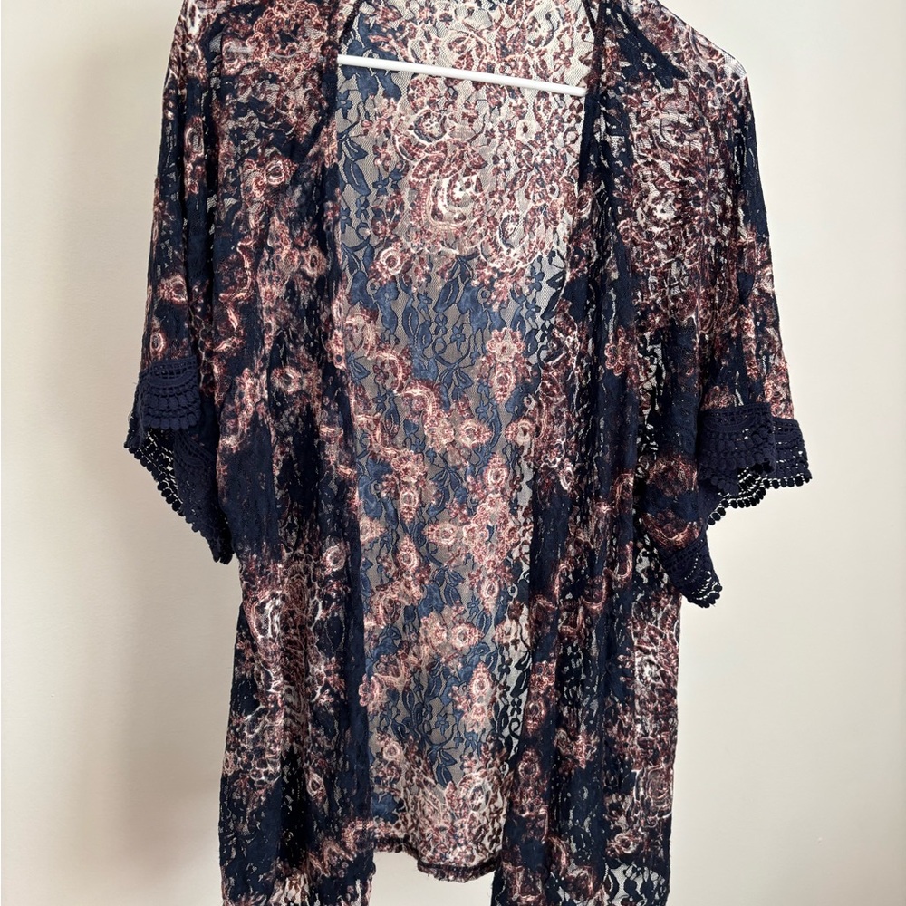 Miami Lace Cardigan - Navy and Pink